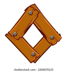 Wooden number 0. Cartoon wooden plank in Zero digit