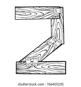 Wooden number 2 engraving vector illustration. Font art. Scratch board style imitation. Hand drawn image.
