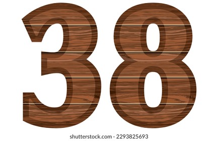 Wooden Number 38 Vector Illustration. Number Thirty Eight With Wooden Texture Isolated On A White Background
