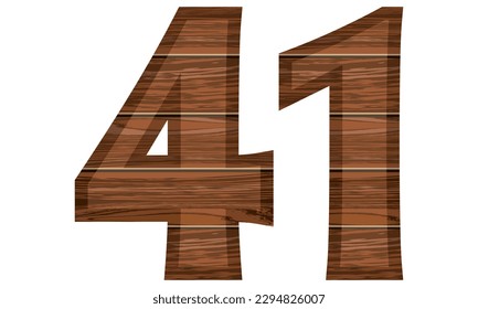 Wooden Number 41 Vector Illustration. Number Forty One With Wooden Texture Isolated On A White Background
