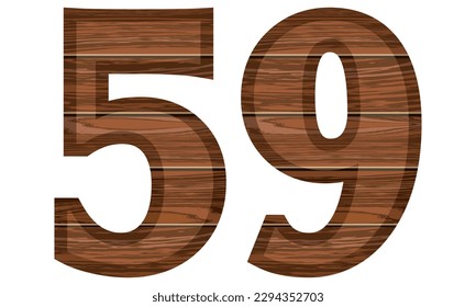Wooden Number 59 Vector Illustration. Number Fifty Nine With Wooden Texture Isolated On A White Background
