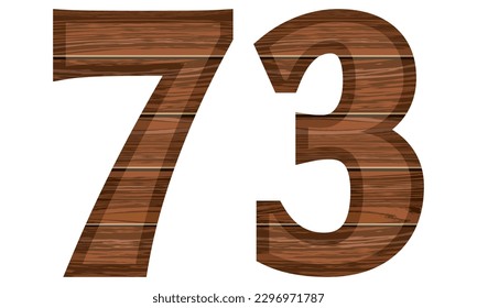 Wooden Number 73 Vector Illustration. Number Seventy Three With Wooden Texture Isolated On A White Background
