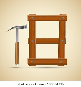 Wooden number 8 and hammer, vector illustration, eps10, 3 layers, easy editable
