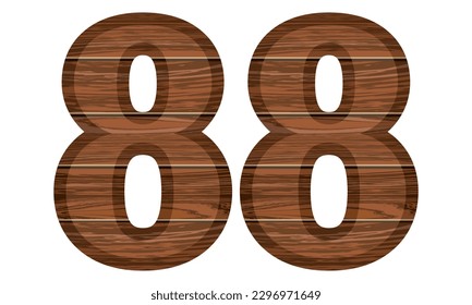 Ilustración vectorial número 88 de madera. Número Ochenta Y Ocho Con Textura De Madera Aislada Sobre Un Fondo Blanco
