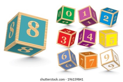 Wooden number blocks - vector illustration