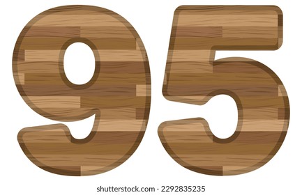 Wooden Number Ninety Five Vector Illustration. Number 95 With Wooden Texture Isolated On A White Background

