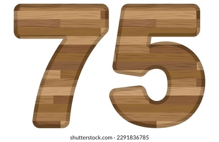 Ilustración De La Madera Número Setenta Y Cinco Vectores. Número 75 Con Textura De Madera Aislada En Fondo Blanco

