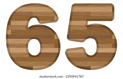 Ilustración Del Número De Madera Sesenta Y Cinco Vectores. Número 65 Con Textura De Madera Aislada En Fondo Blanco
