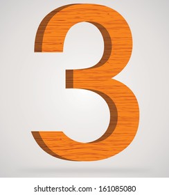 Wooden numeric with drop shadow on isolated white background