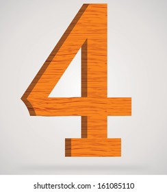 Wooden numeric with drop shadow on isolated white background