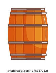 Wooden oak barrel with brass ring isolated on white
