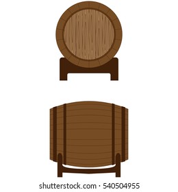 wooden oak barrels, side view, vector image