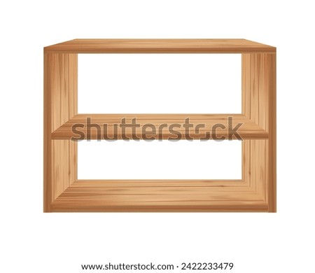 Wooden oak plank shelf, perspective view, vector