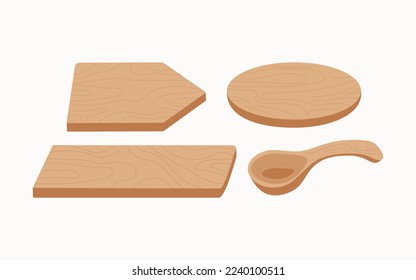 Wooden objects. Boards and spoon. The texture of the wood. Wood material. Background Vector.   Podium for presentation. Layout, cosmetic product stand , pedestal. 