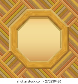 Wooden Octagon Frame with Empty Paper on a Wall. Vector