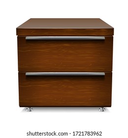 Wooden office cabinet with metal handles. Case for papers and documents. Mockup for the interior. Isolated on a white background. Vector illustration