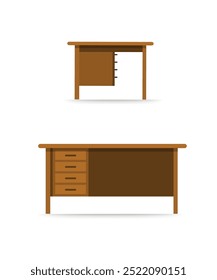 ilustração de madeira do vetor da mesa do escritório. Vetor de mesa de escritório de madeira, estudando vetor de mesa. Vetor plano em estilo de desenho animado isolado no fundo branco.