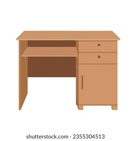 Vector de escritorio de trabajo de madera, vector de escritorio de estudio. Vector plano en estilo de dibujos animados aislado en fondo blanco.