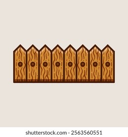 wooden old fence isolated colored drawing line art style sketch classic vintage design illustration