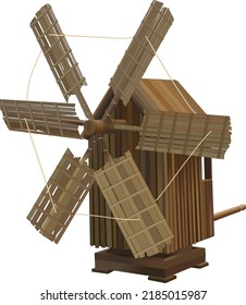wooden old windmill isolated on white background, vector