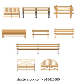 Wooden One Park Outdoor Bench Isolated on White Background. Vector EPS10