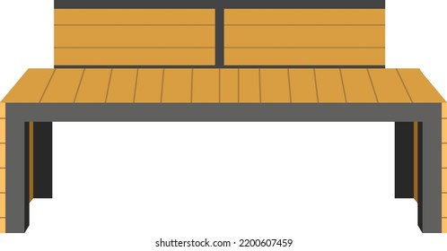 Wooden outdoors furniture with metal legs, isolated bench for sitting outside. Long seat in park or garden, public space or yard. Exterior elements for design. Vector in flat style illustration