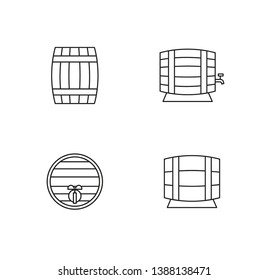 Wooden outline barrel set. Collection of linear pictograms for brewery or winery. Vector icon design