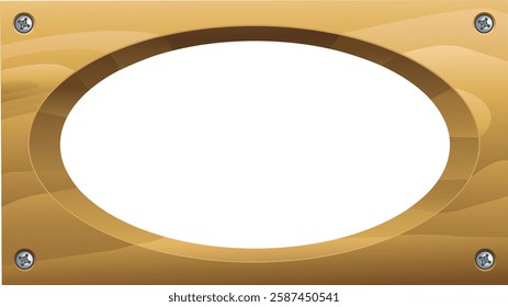 Wooden oval frame with screws attached. Vector illustration