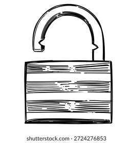 Candado de madera línea de Vector de seguridad ilustración dibujada a mano