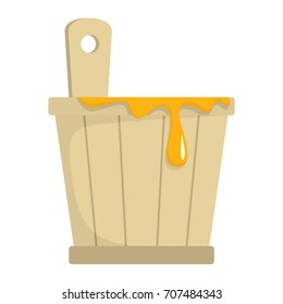 Wooden pail with honey icon in flat style vector illustration for design and web isolated on white background.  vector object for label and advertising