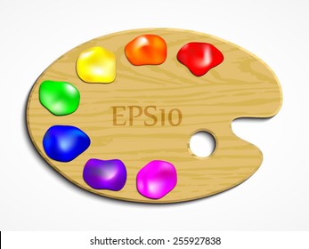 wooden painting palette with colors / vector illustration eps10