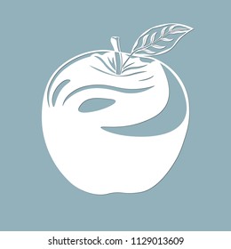 Wooden painting stencil in the shape of an apple isolated on gray background. Vector close-up illustration.