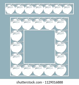 Wooden painting stencil in the shape of an apple isolated on gray background. Vector close-up illustration.