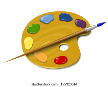 Wooden palette with a brush