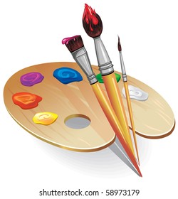 Wooden palette with brushes