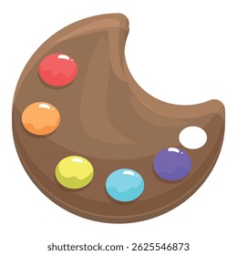 Wooden palette is holding colorful paint, ready for an artist to begin creating a masterpiece