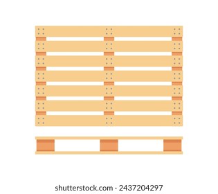 Holzpaletten-Symbole. Cartoon Holzpalette isoliert auf weiß. Draufsicht, Vorder- und Seitenansicht. Vektor-Illustration im flachen Stil