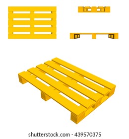 Wooden pallet. Isolated on white background. 3d Vector illustration.Top,front,side view.