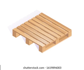 Wooden Pallet. Isometric View. 3d Vector Photo Realistic Illustration Isolated On White Background