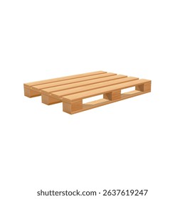 Wooden pallet isometric view. Storehouse equipment for loading and transporting freight. Warehousing or delivery service item. Realistic vector illustration. Cargo timber tray planking storage package