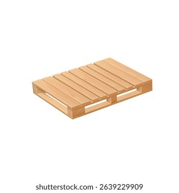 Wooden pallet made of light wood with slots for forklift. For transportation and storage of goods, suitable for warehouse and logistics tasks. Vector illustration. Isolated background. Icon.