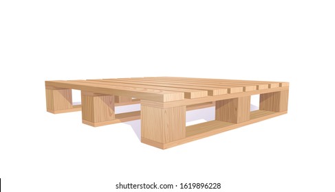 Wooden Pallet. Perspective View. 3d Vector Photo Realistic Illustration Isolated On White Background