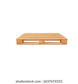 Wooden pallet side view. Storehouse equipment for loading and transporting freight. Warehousing or delivery service item. Realistic vector illustration. Cargo timber tray, planking storage package