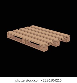 Wooden pallet vector illustration on black background . Isolated isometric wood container. Isometric vector wooden pallet.

