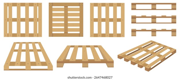 Palets de madera elemento de colección en un diseño plano. Ilustración vectorial