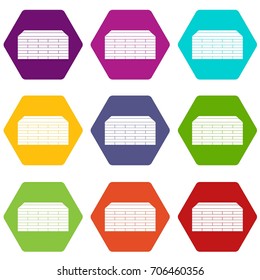 Wooden pallets icon set many color hexahedron isolated on white vector illustration