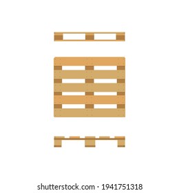 Pallets de madera. Vista superior y lateral, objetos de dibujos animados, ilustraciones planas vectoriales para transporte, logística, carga, entrega, concepto de almacén.