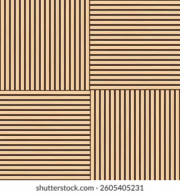 Wooden panel wall background with alternating vertical and horizontal planks. Light natural wood texture backdrop. Bamboo wall. Decorative parquet surface. Realistic vector illustration.