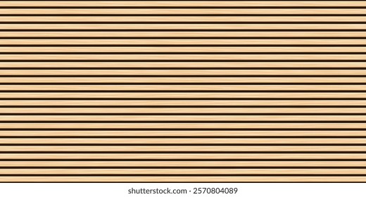 Wooden panel wall background. Horizontal wooden planks with seamless pattern creating rustic backdrop. Light stripes emphasize texture and natural wood grain. Furniture design.