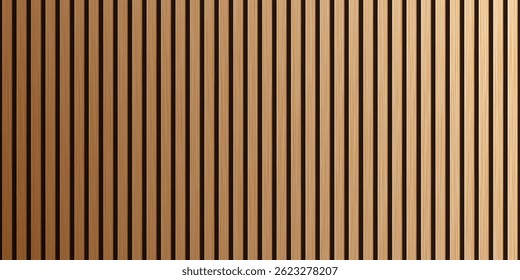Wooden panel wall background with shadow effect. Vertical natural wood backdrop. Bamboo wall. Parquet board surface. Realistic vector illustration.